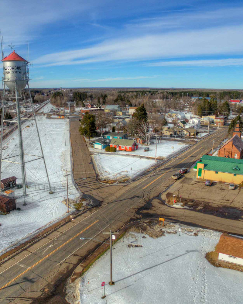 Aerial image of highway in Floodwood, Minnesota