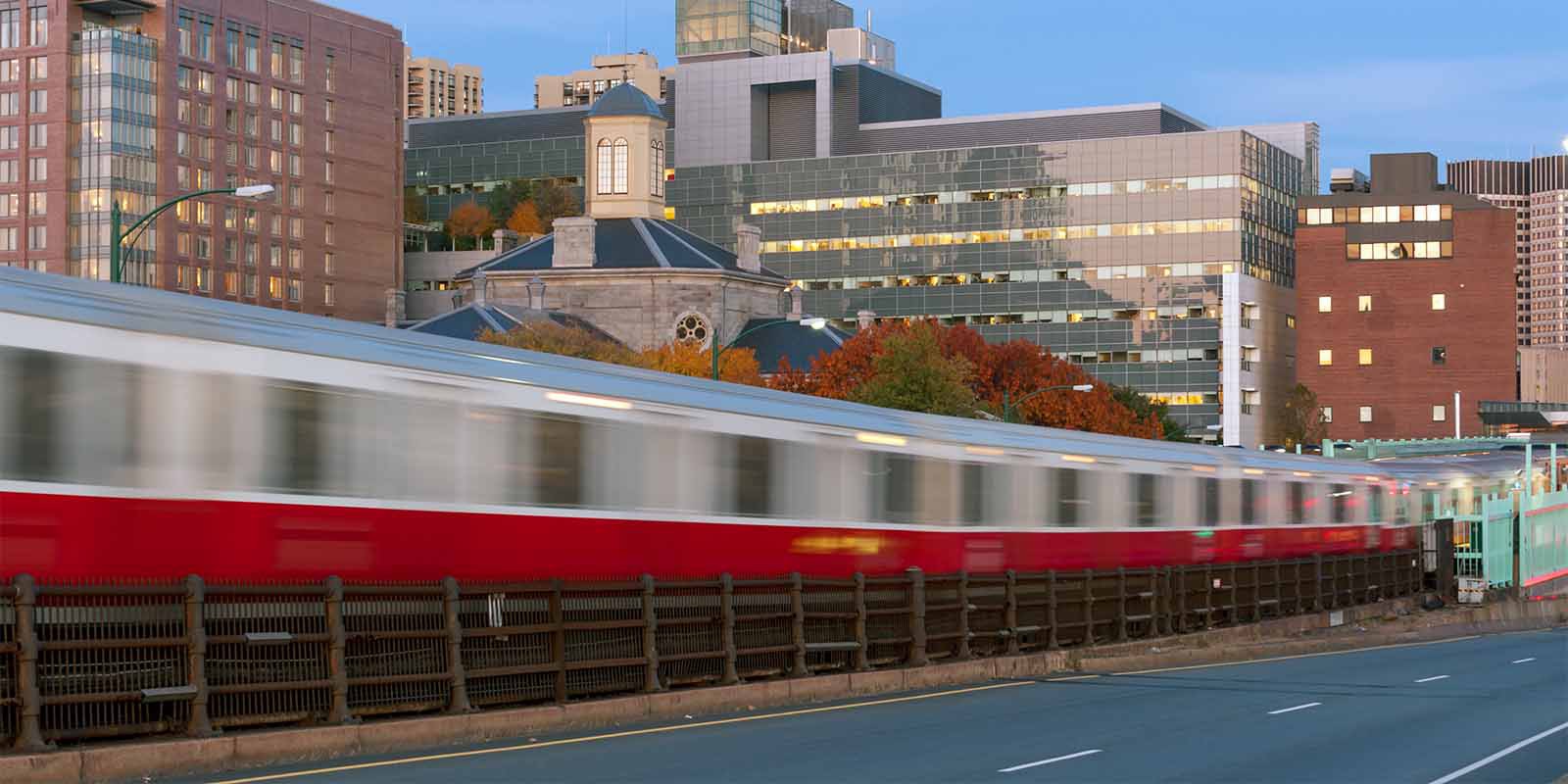 Blurry red line train in Boston